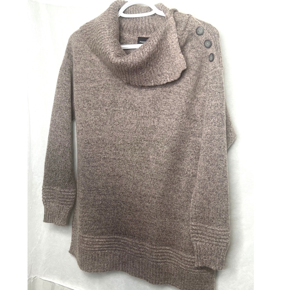 Fortune + Ivy Women Taupe Cowl Neck Button Shoulder Knit Sweater Medium